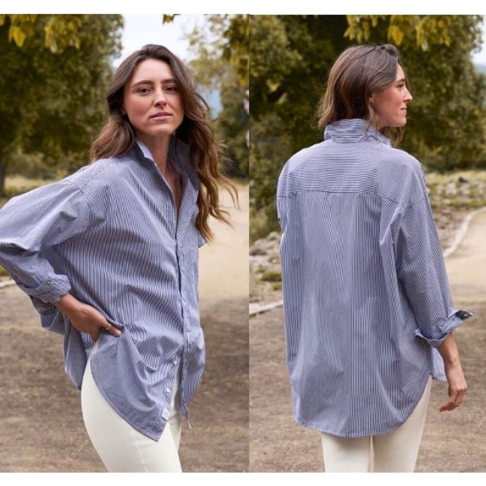 Frank & Eileen Shirley Oversized Button-Up Shirt Superluxe Navy Stripe Size XS